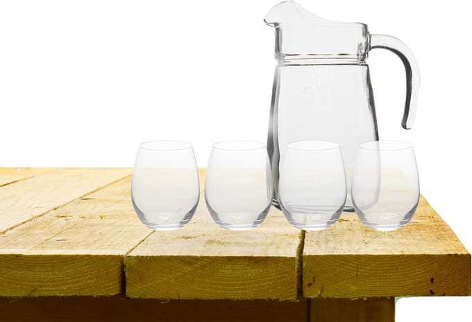 Excellent Houseware karaf schenkkan glas 2300 ml met 4x stuks Oval drinkglazen 390 ML