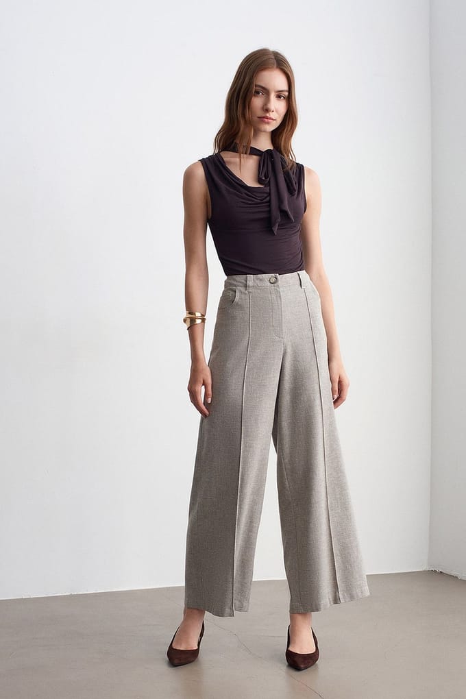 Hoge Taille Wijde Pantalon met Plissé