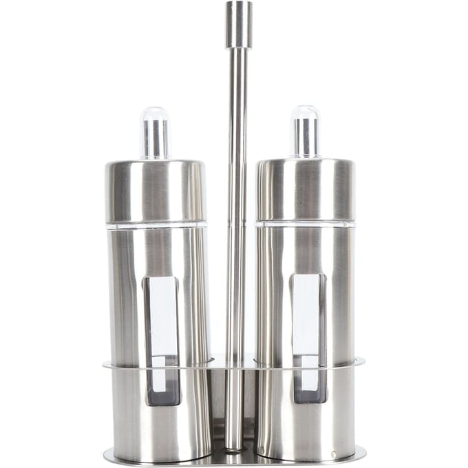 Huiliers et Vinaigriers 80ml Acier Inoxydable Bouteille Distributrice d'Huile d'Olive Set avec Support de Base gray