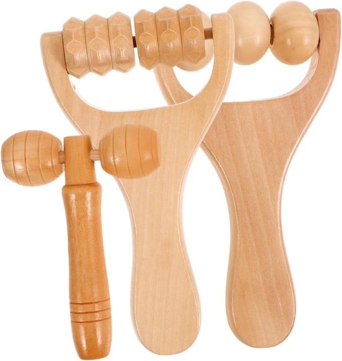 Houten Massageroller Set - Spierroller Beenroller - Diepe Weefselmassage - Multifunctioneel Ontwerp - Set van 3 - Houtkleur
