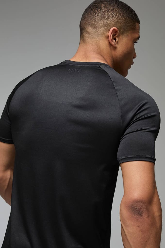 Heren Actieve Lichtgewicht Essentials Gym Regular Fit Raglan T-shirt | Black | Size Medium