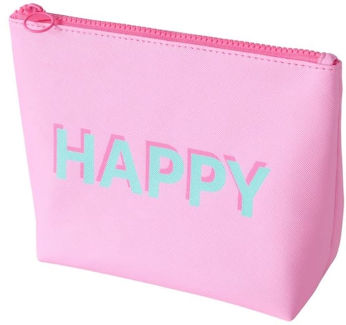 Make-up tas roze met tekst happy . Boltze