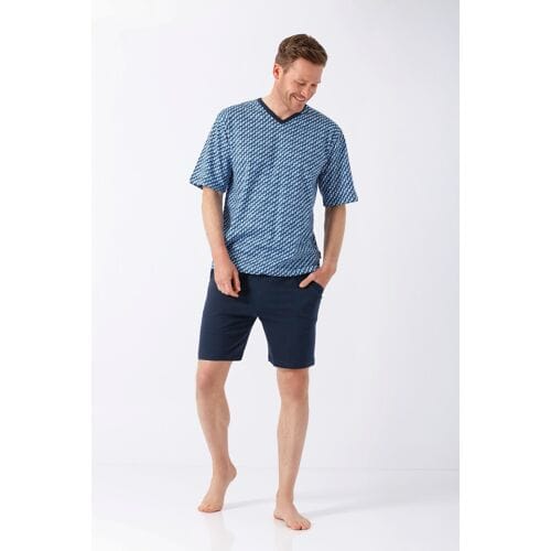 Hajo heren shortama blauw patroon - Blauw - Maat - 56