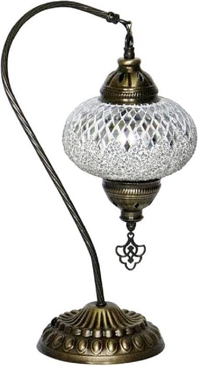 Turkse Lamp - Tafellamp Boogmodel - Handgemaakt - Mozaïek Wit - E14 LED inbegrepen