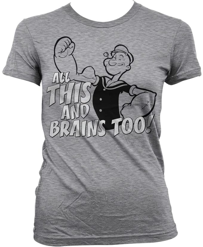 Popeye Dames Tshirt -M- All This And Brains Too Grijs