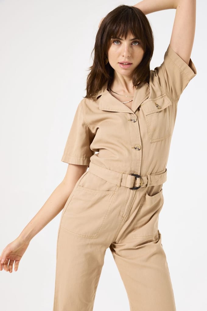 GARCIA Dames Effen Jumpsuit Bruin Korte mouw