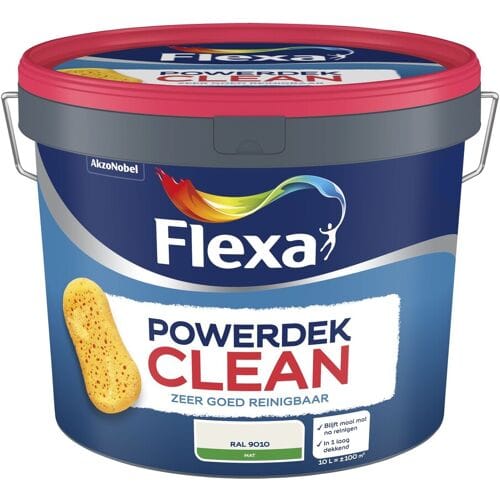 Flexa Powerdek Clean Muurverf - Mat - Gebroken Wit / Ral 9010 - 10l