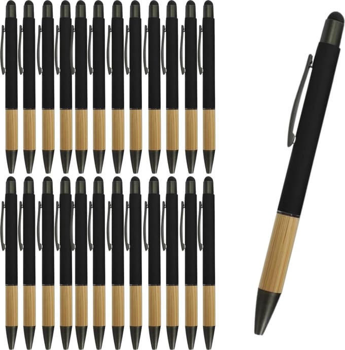 green-goose® Bamboe Metalen Stulus Pennen - 25 stuks - zwart