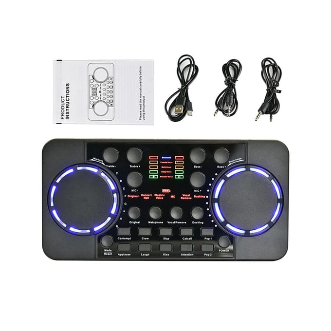 Carte son V300 Live, carte son multifonctionnelle BT Rechargeable pour le chant/diffusion en direct/ noir