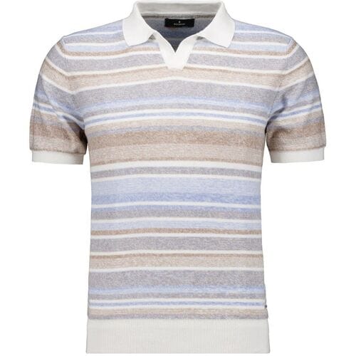 Ragman Trui Short Sleeve Knit Stripe Resort Collar Lichtblauw-Multi / male