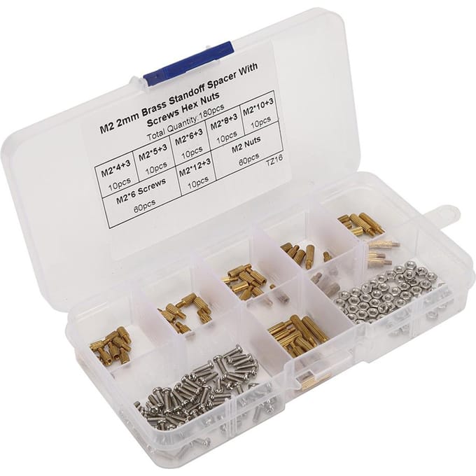 Ensemble d'entretoises 180 pièces Acier au carbone Écrous à vis Fixations Kits d'assortiment avec boîte M2.5