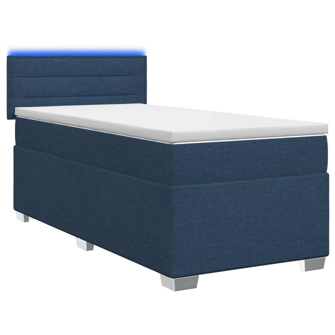 vidaXL - Boxspringbed - met - matras - en - LED - Blauw - 100 - x - 200 - cm - Stof