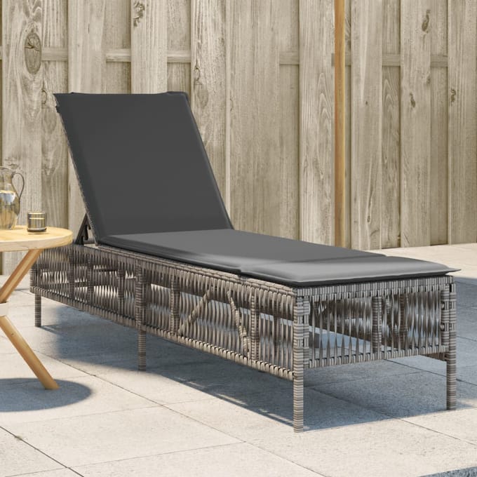 vidaXL - Ligbed - met - kussen - poly - rattan - grijs