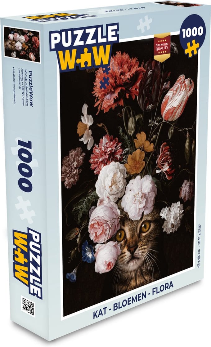 Puzzel Kat - Bloemen - Flora - Legpuzzel - Puzzel 1000 stukjes volwassenen