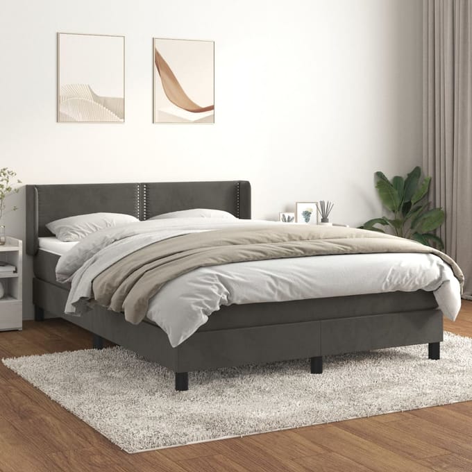 vidaXL - Boxspring - met - matras - fluweel - donkergrijs - 140x190 - cm