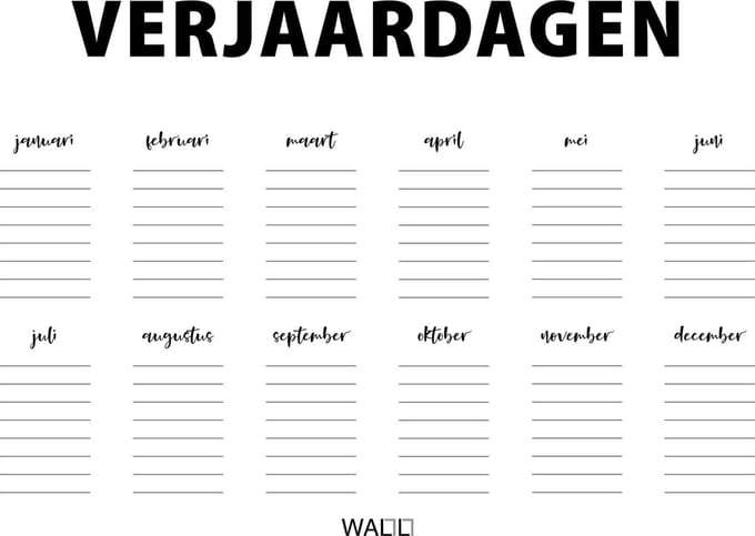 Poster Verjaardagskalender - 50x70 cm - Verjaardags Poster - WALLLL