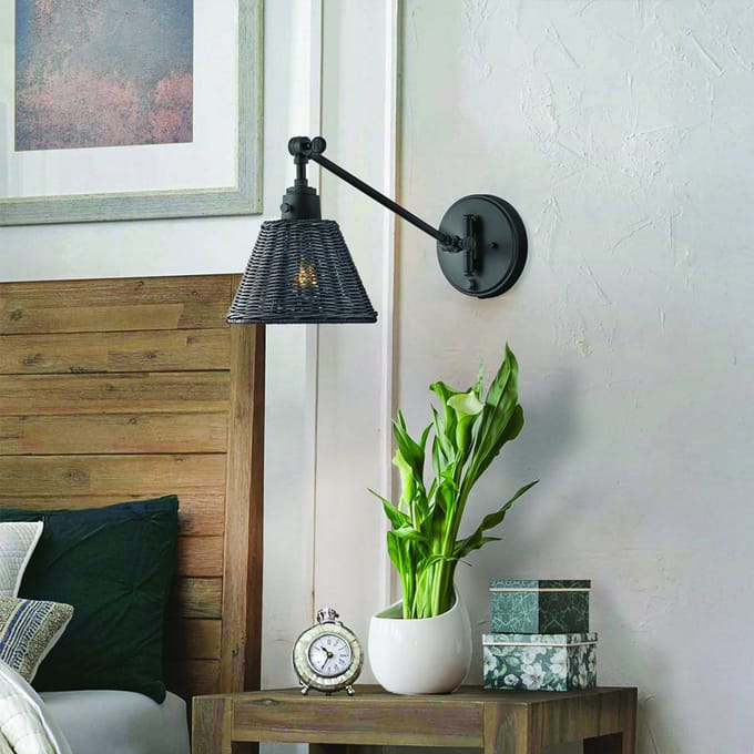 Hinkley LED Wandlamp Arti | 1X E27 Max 60W | Black, Black Rattan Shade