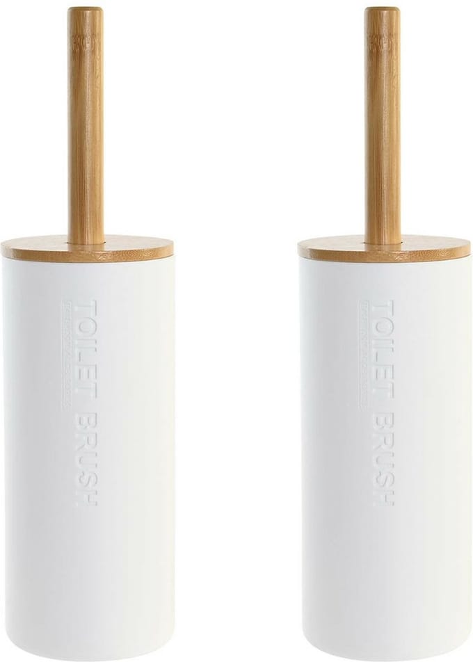 Items - 2x stuks - WC/Toiletborstel houder - Bamboe - naturel/wit - 36 x 9 cm