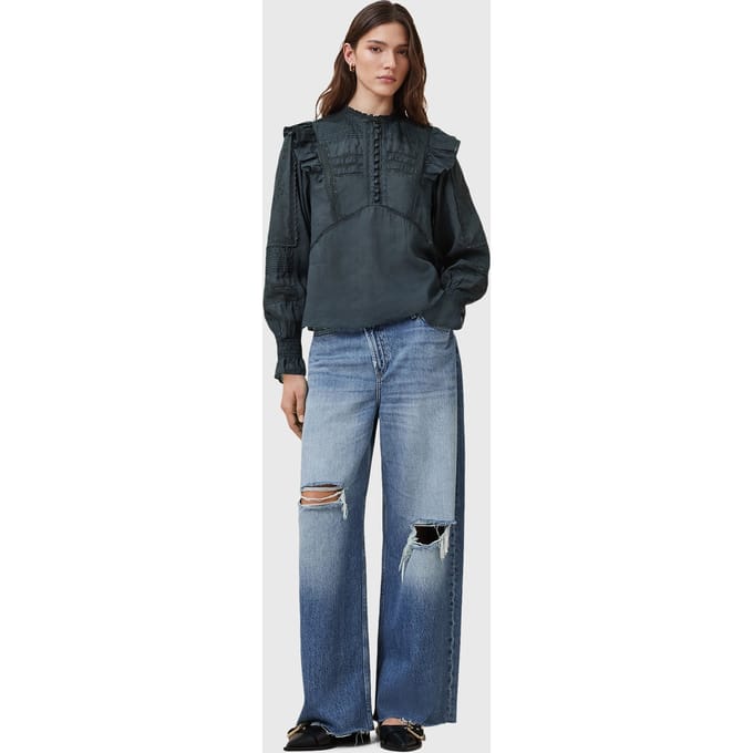AllSaints Heather Top Blueberry Blue Größe: 6 | Longsleeves Outlet | Damen | Blau