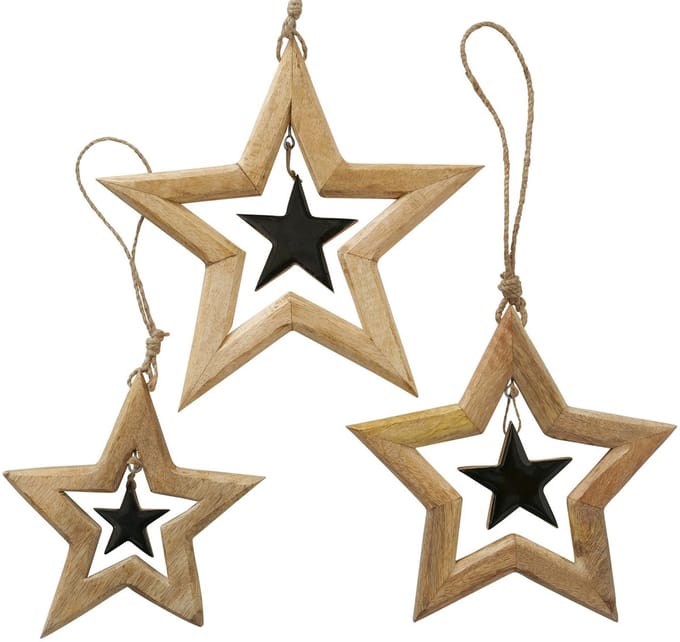 B. Set van 3 decoratieve hangers Nurto van hout, ster - 2025150