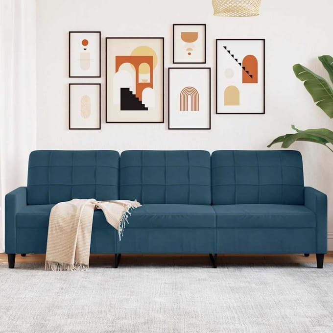 vidaXL - Driezitsbank - 210 - cm - fluweel - blauw