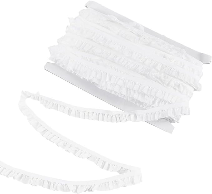 20m Elastisch Nylon Kantband, 17mm Rekbare Rimpelband met Golfrand, Geplooid Elastisch Tule voor Bruiloft Decoratie, Wit
