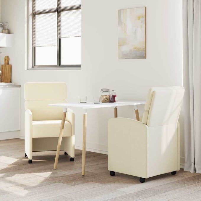 vidaXL Eetkamerstoelen met wielen 2 pcs Crème 58 x 65 x 98 cm