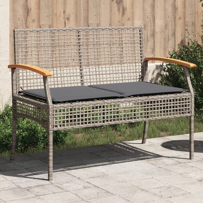 vidaXL - Tuinbank - met - kussen - poly - rattan - en - acaciahout - grijs