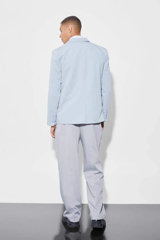 Relaxed Double Breasted Suit Jacket | Dusty Blue | Size 50