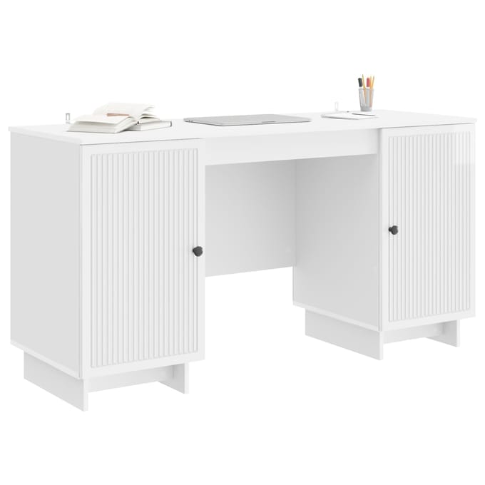 vidaXL - Bureau - Hoogglans - Wit - Bewerkt - hout - 142,5 - x - 50 - x - 75 - cm