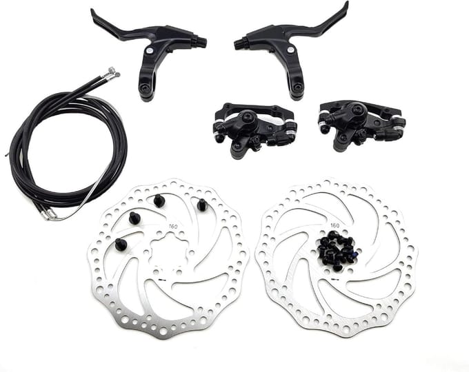 Fiets schijfrem set 160 mm voor achterrem, remgrepen, remkabels en remhendels