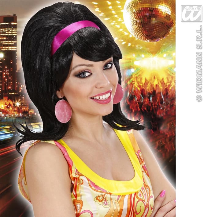 Jaren 60 Dames Pruik Getoupeerd Zwart - voor carnaval