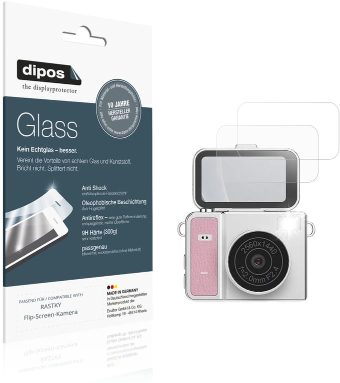 dipos – 2x Matte Pantserfolie geschikt voor RASTKY Flip-Screen-Kamera | 9H Screenprotector