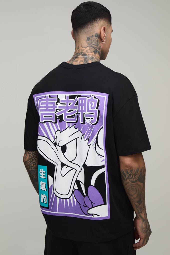 Lang Oversized Donald Duck Licentie Print T-shirt | Black | Size Medium