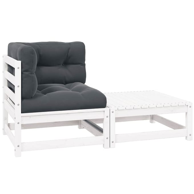 vidaXL - 2-delige - Loungeset - met - kussens - massief - grenenhout - wit