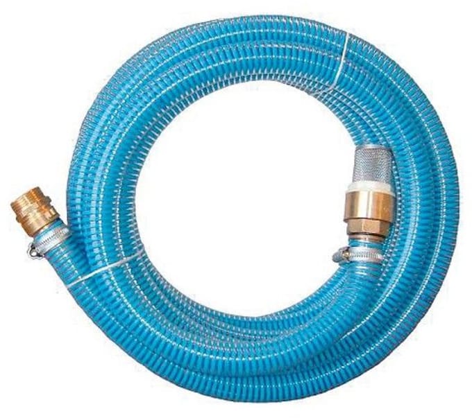 Aanzuigslang-set 1" (=25mm) - 4 mtr + RVS zuigkorf + messing aansluiting