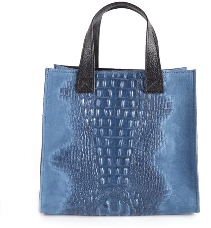 Giuliano lederen handtas Sobek - Jeansblauw - Kroko - Made in Italy