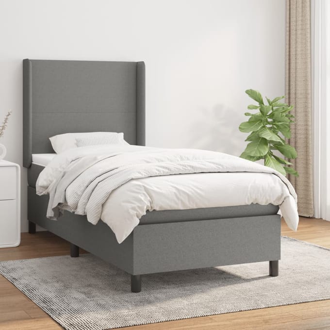vidaXL - Boxspring - met - matras - stof - donkergrijs - 100x200 - cm