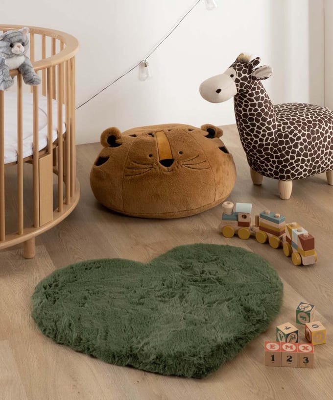 Kindervloerkleed hart - Fluffy olijfgroen 70x80