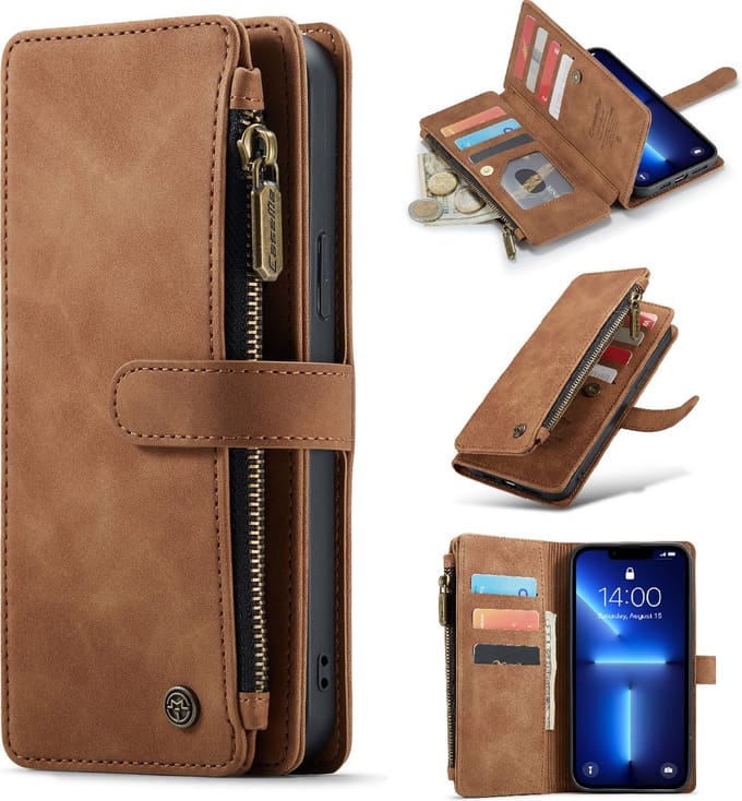 Apple iPhone 13 Pro Max Hoesje Sienna Brown - Caseme Luxe Portemonnee Book Case met Rits
