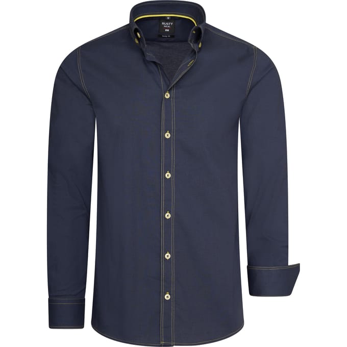 Slim fit overhemd met lange mouwen en contrasterende stiksels