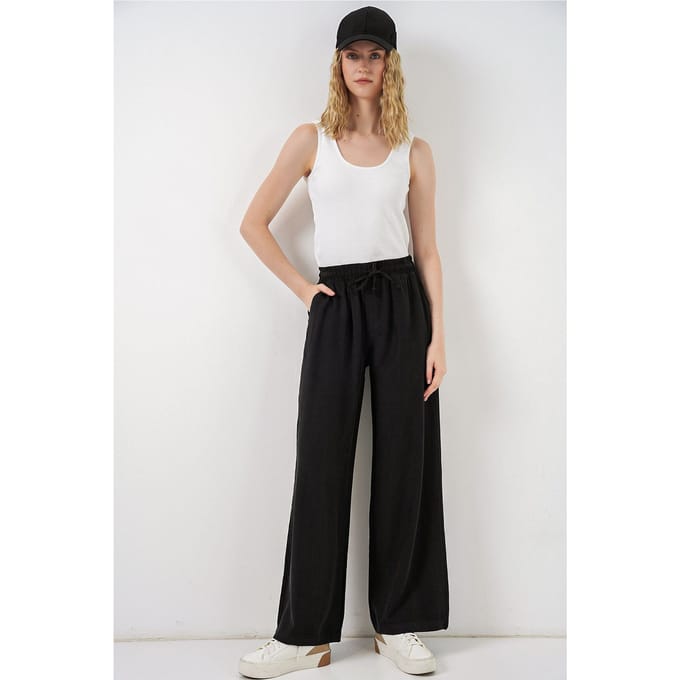 Hoge Taille Wijde Pantalon met Zak