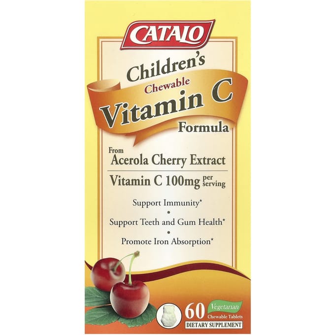 CATALO, formule de vitamine C à croquer pour enfants, 100mg, 60 comprimés à croquer végétaux (50mg par comprimé)