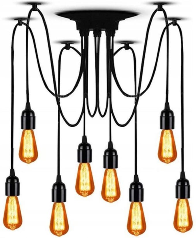 TooLight Retro plafondlamp - 8 lichtpunten - Industrieel design - Zwart - 20 x 150 cm