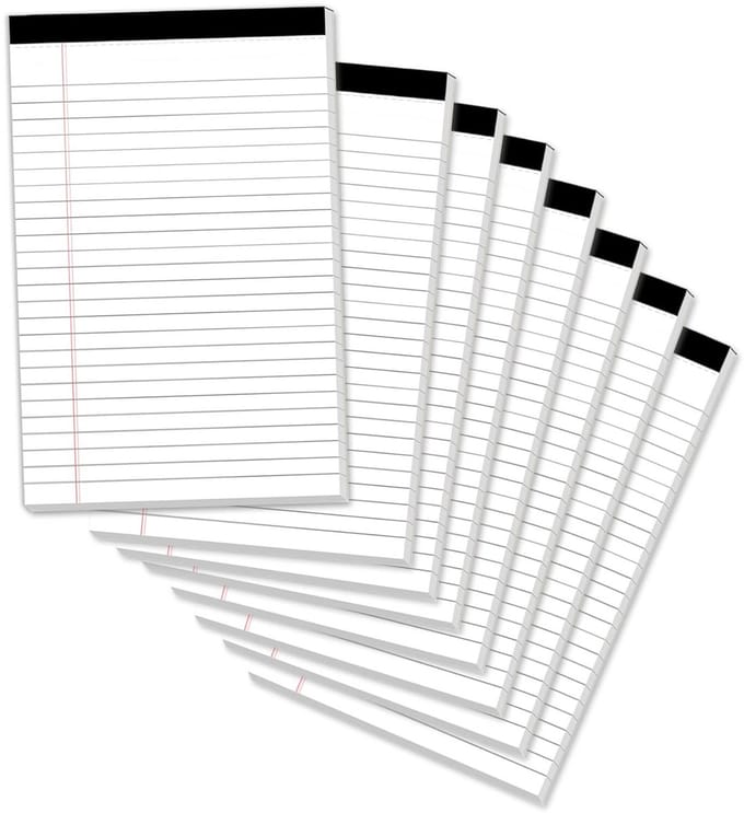 Set van 8 Gelinieerde Notitieblokken A5 Geperforeerd en Spiraalvrij