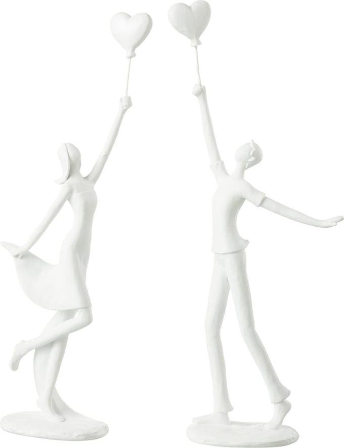 J-Line figuur Vrouw en Man Hart Ballon - polyresin - wit - 2 stuks