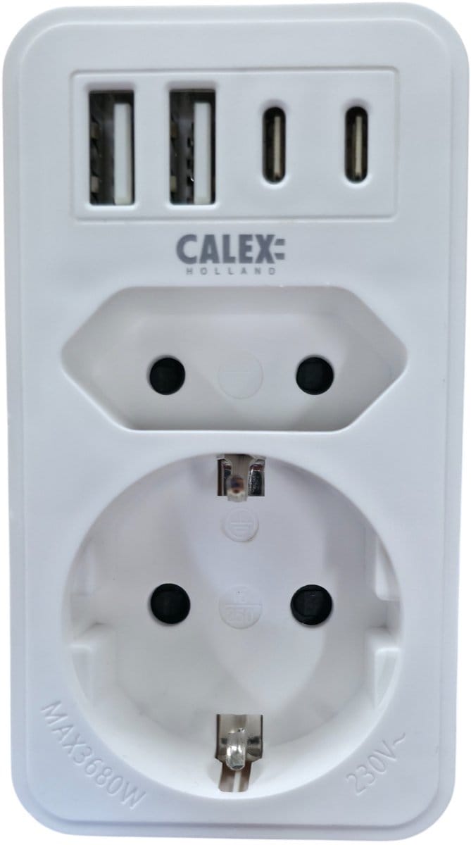 Calex Verdeelstekker - 6-Voudig - USBen USB-C poorten - Wit