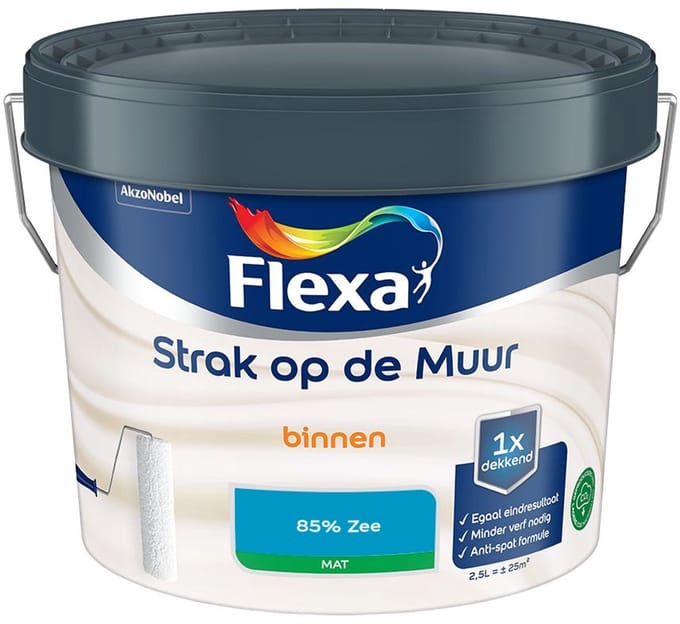 Flexa - Strak Op De Muur Binnen Mat - 85% Zee - Mengverf - 2,5 L