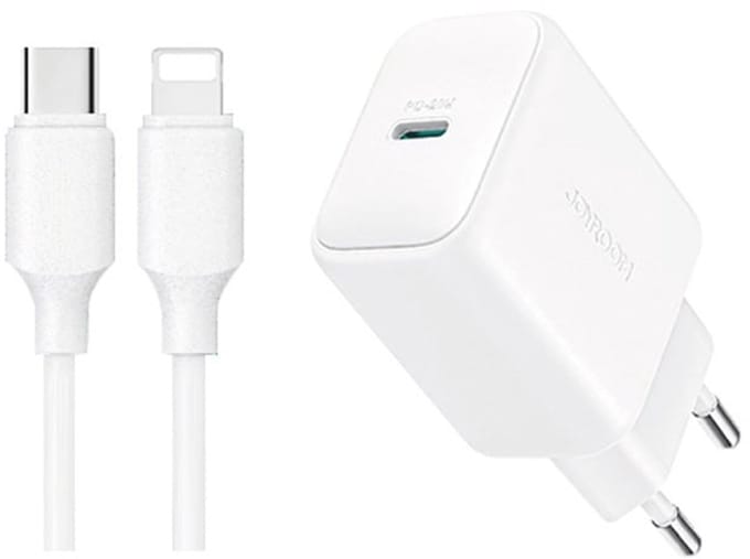 Joyroom JR-TCF20 USB-C PD 20W network charger - white + USB-C / Lightning cable 1m