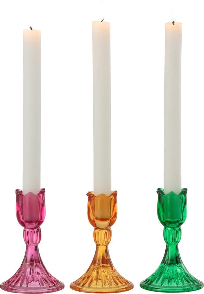 J-Line kandelaar Tulp - glas - mix - 3 stuks